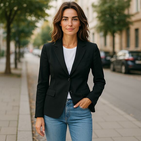 NWT Five Four Nomad Blazer In Navy Blue Casual Nylon Fabric Stretch Snap Front M - Picture 1 of 9